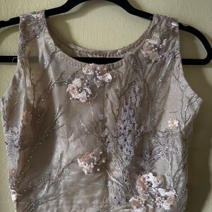 Floral Embroidered Sleeveless Lengha blouse